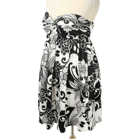ABS COLLECTION Black & White Floral Print Strapless Cocktail Party Dress NWT - Picture 2 of 4